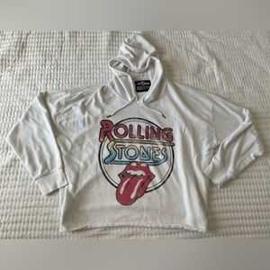 The Rolling Stones White Vintage Style Cropped Hoodie 2x